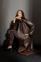Chocolate Faux Leather Trench Coat Chocolate S