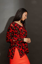 Red Distressed Leopard Knit Red S/M
