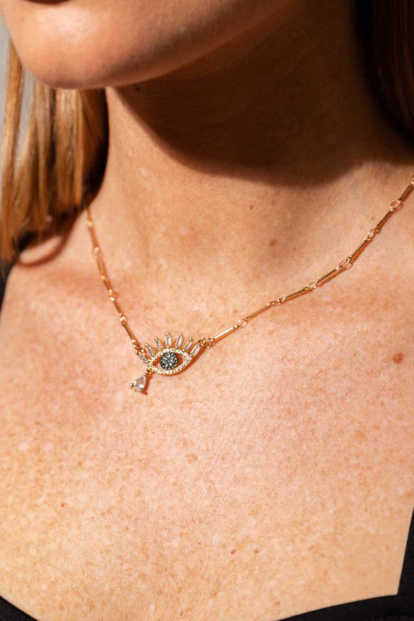 Green Gold Evil Eye Necklace