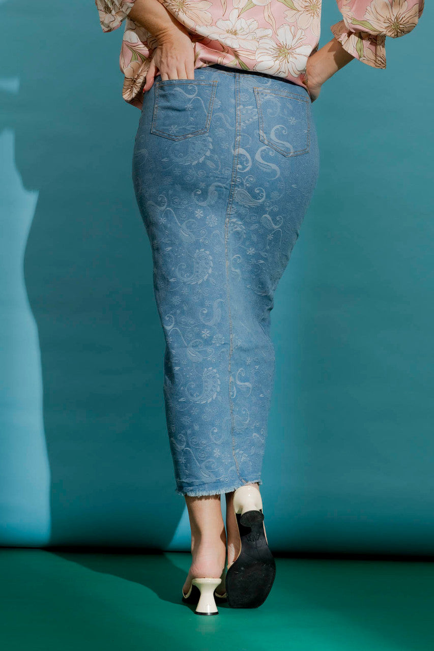 Light Paisley Denim Skirt