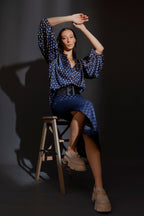 Navy Check Split Skirt