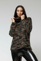 Black Speckle Fluffy Roll Neck Jumper