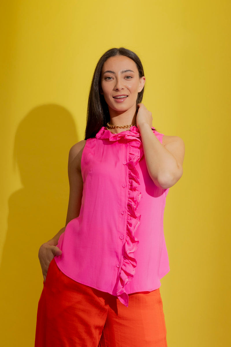 Hot Pink Double Ruffle Cami Hot Pink