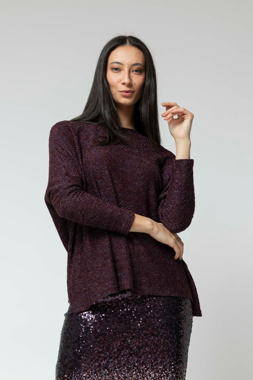 Plum Lurex Crew Neck Jumper