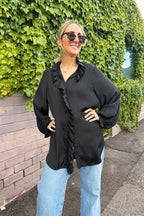 Black Double Ruffle Blouse