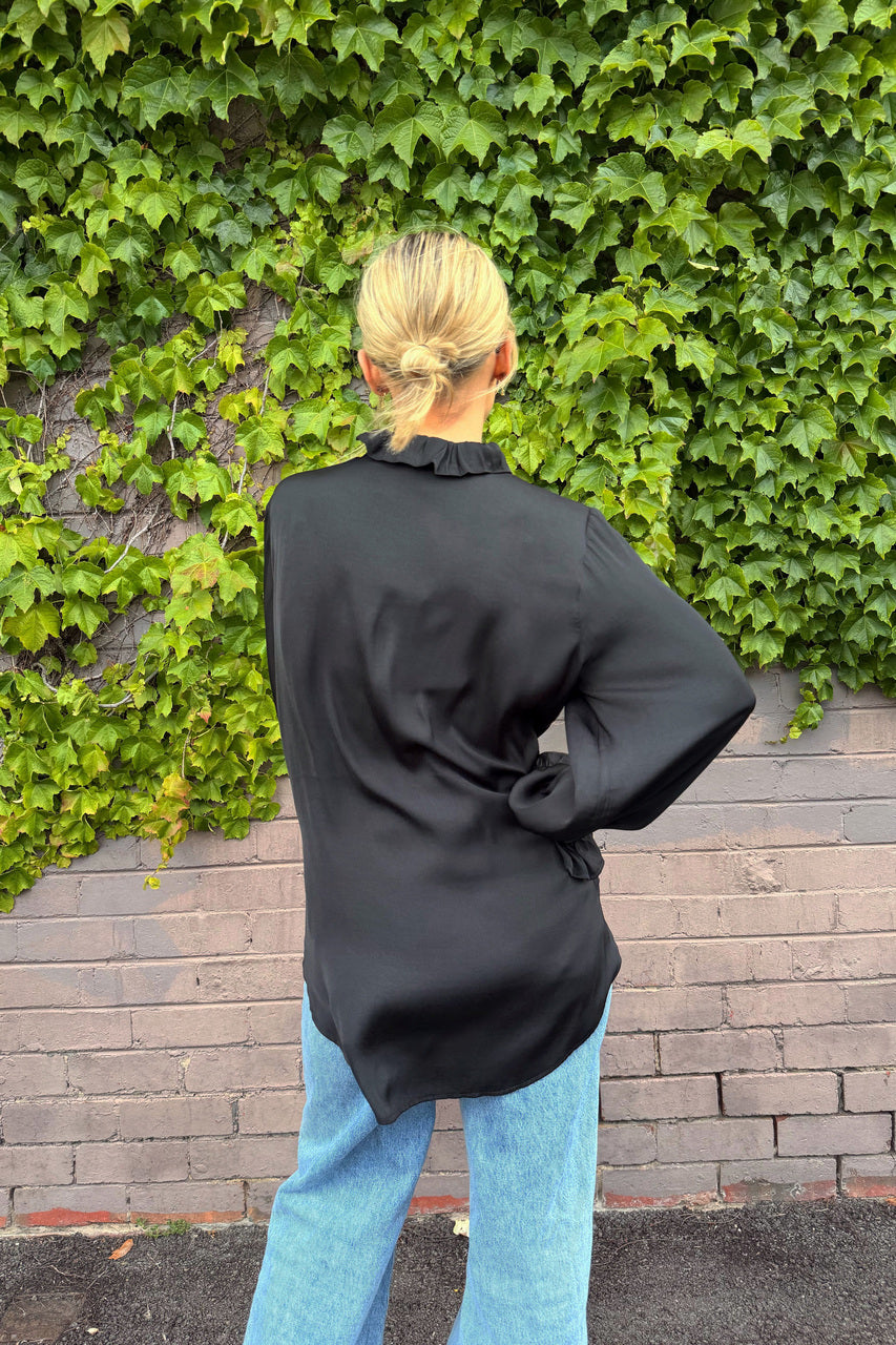 Black Double Ruffle Blouse