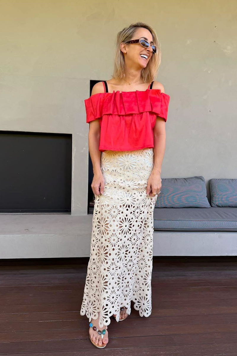 Ivory Luxe Cotton Crochet Skirt