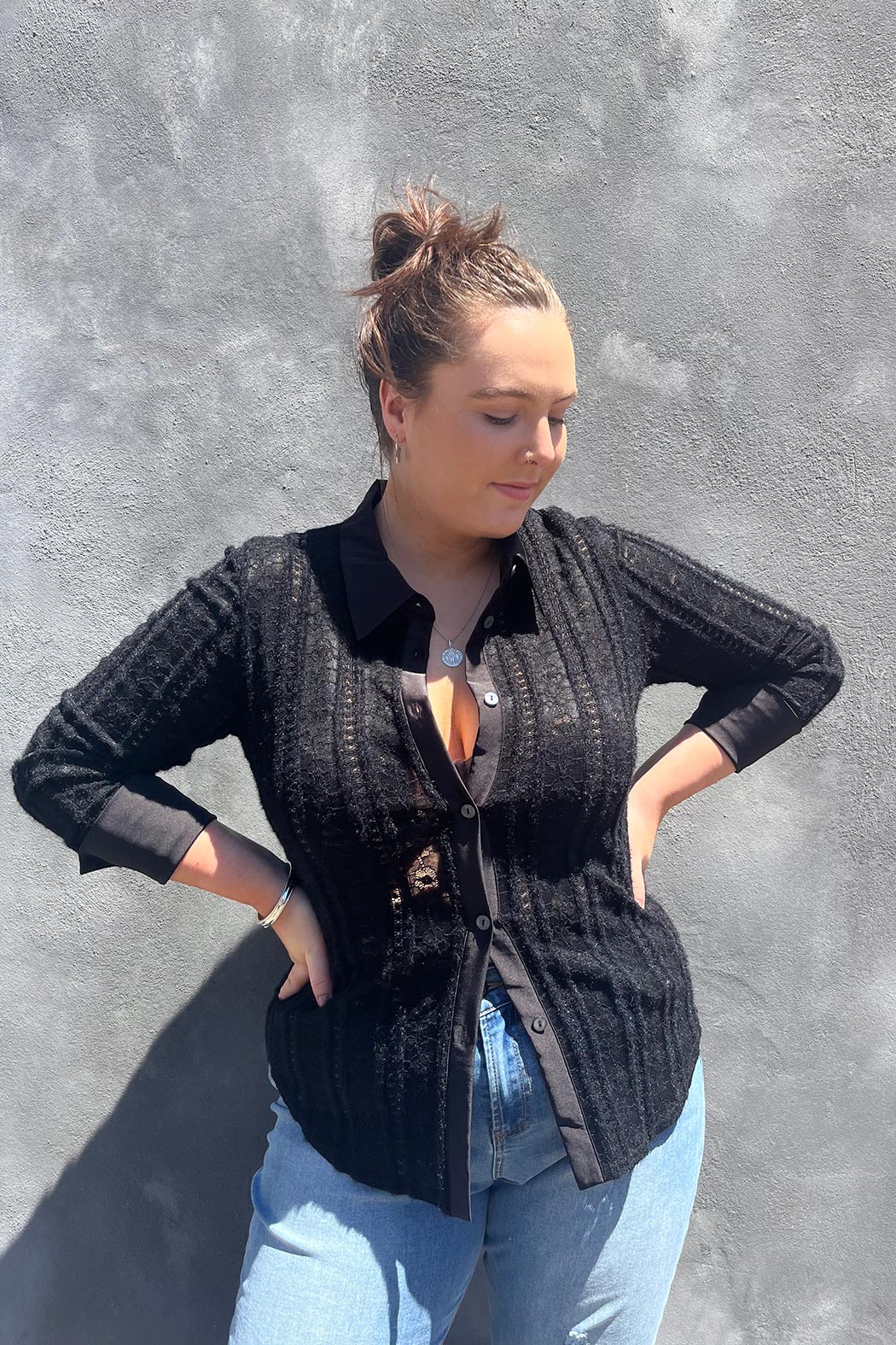 Black Stretch Lace Bodyshirt - SALE