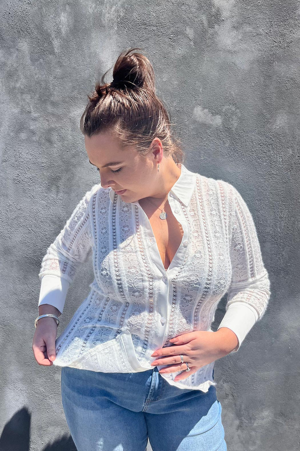 Ivory Stretch Lace Bodyshirt - SALE