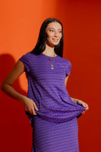 Purple Wave Bell Cap Sleeve Top