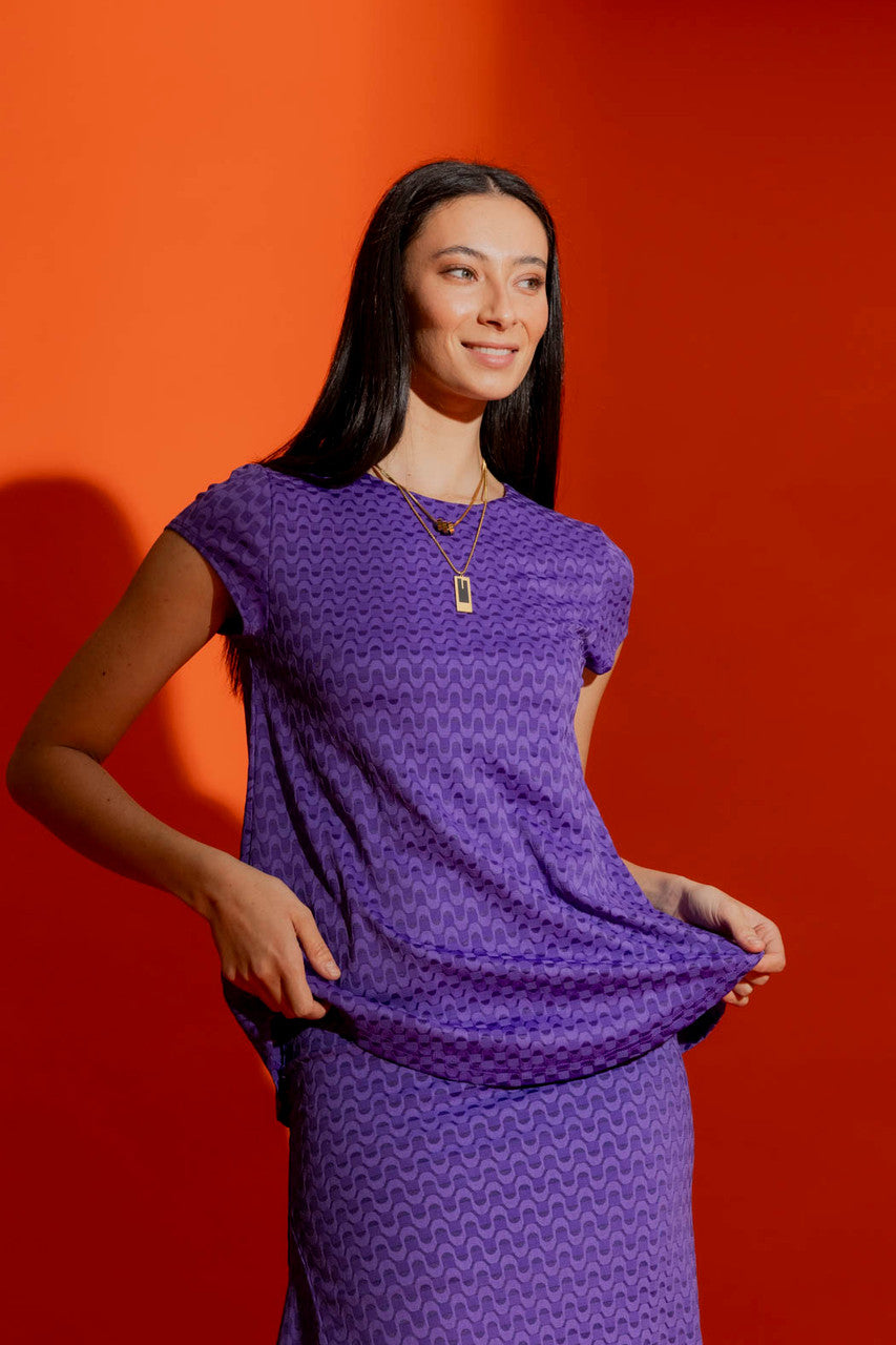 Purple Wave Bell Cap Sleeve Top