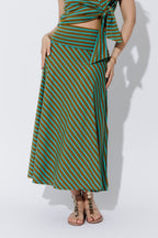 Aqua/Khaki Stripe Roll Top Skirt