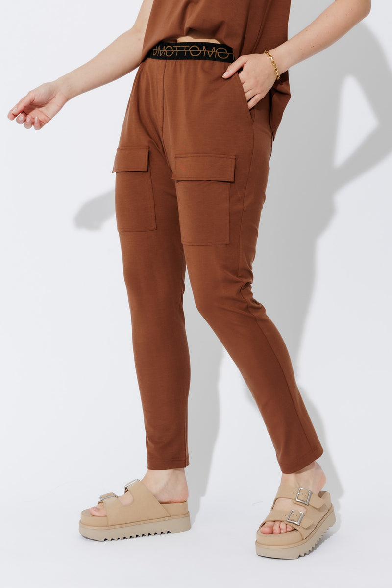 Brown Tencel Pull On Cargo Pant