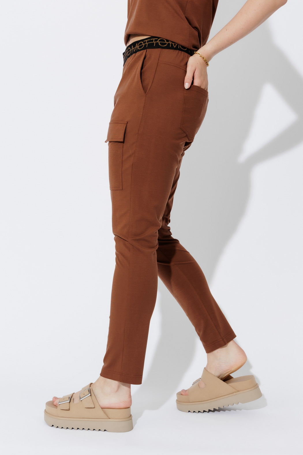 Brown Tencel Pull On Cargo Pant