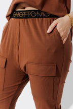 Brown Tencel Pull On Cargo Pant