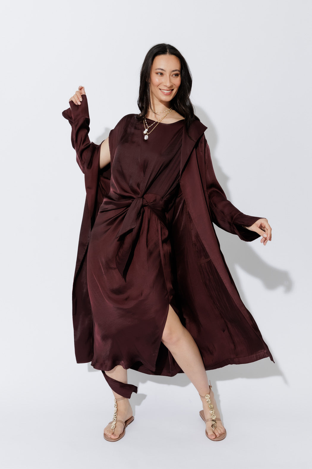 Chocolate Silky Trench Coat