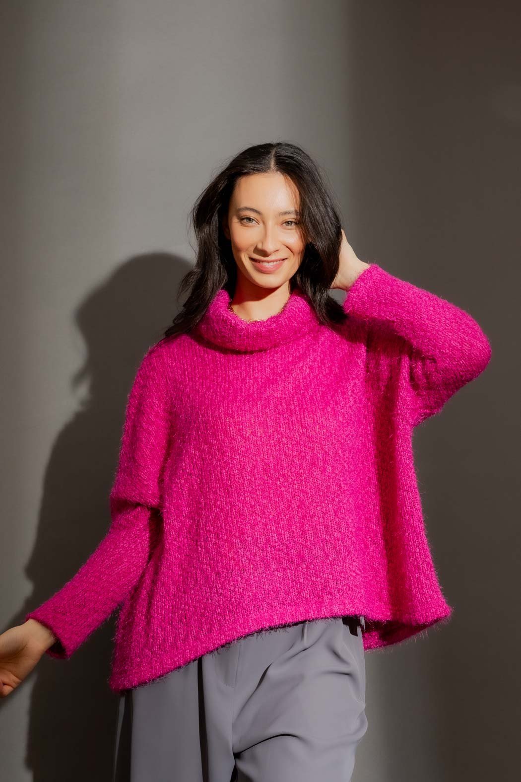 Pink Fluffy Roll Neck Jumper