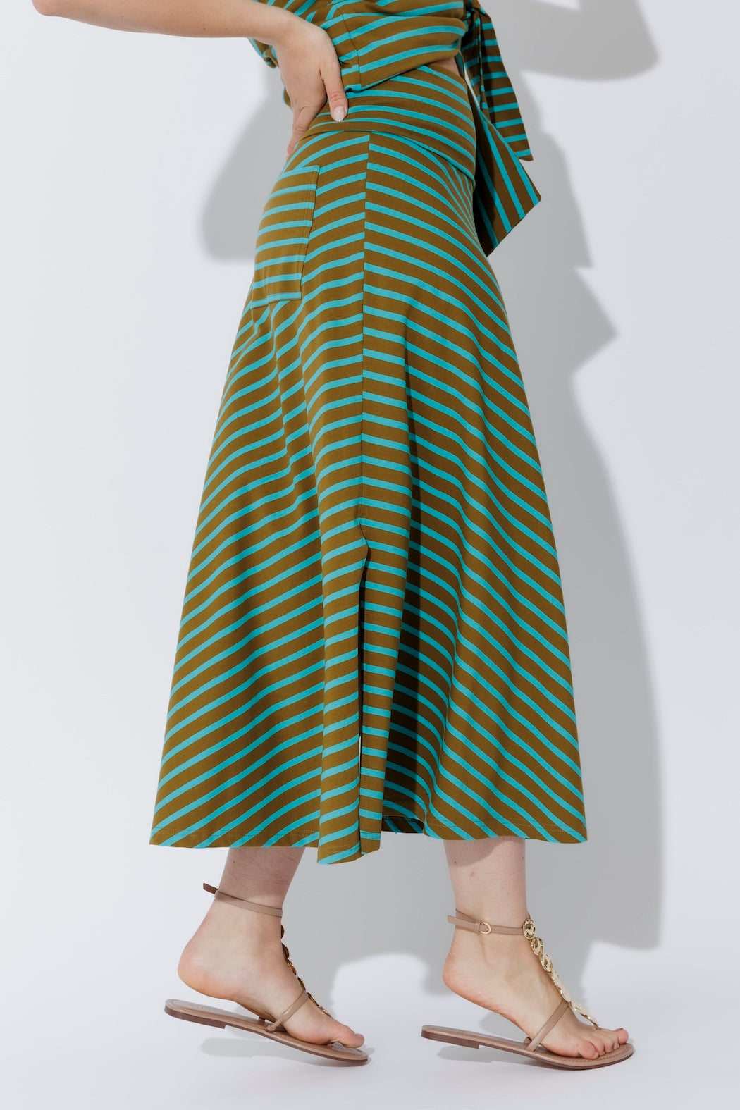 Aqua/Khaki Stripe Roll Top Skirt