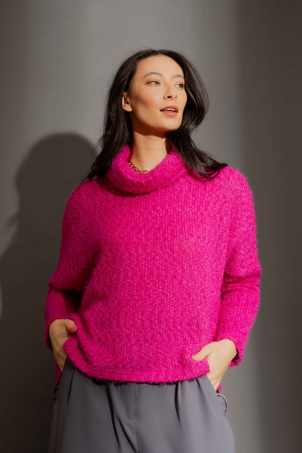 Pink Fluffy Roll Neck Jumper