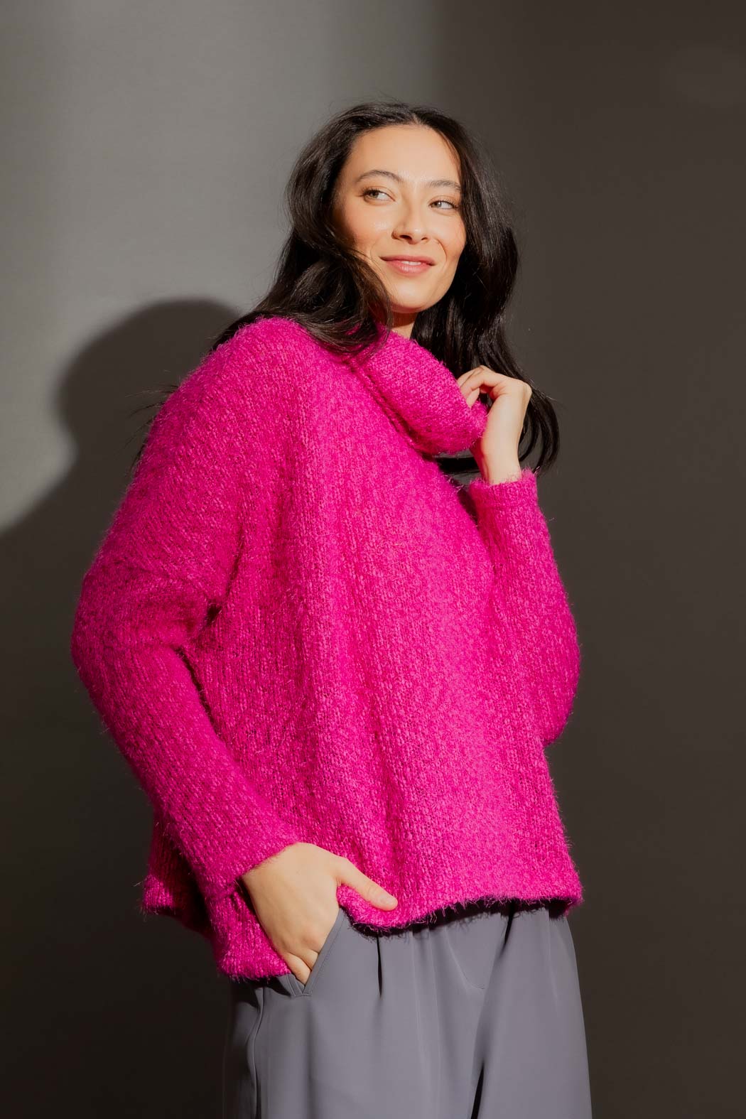 Pink Fluffy Roll Neck Jumper