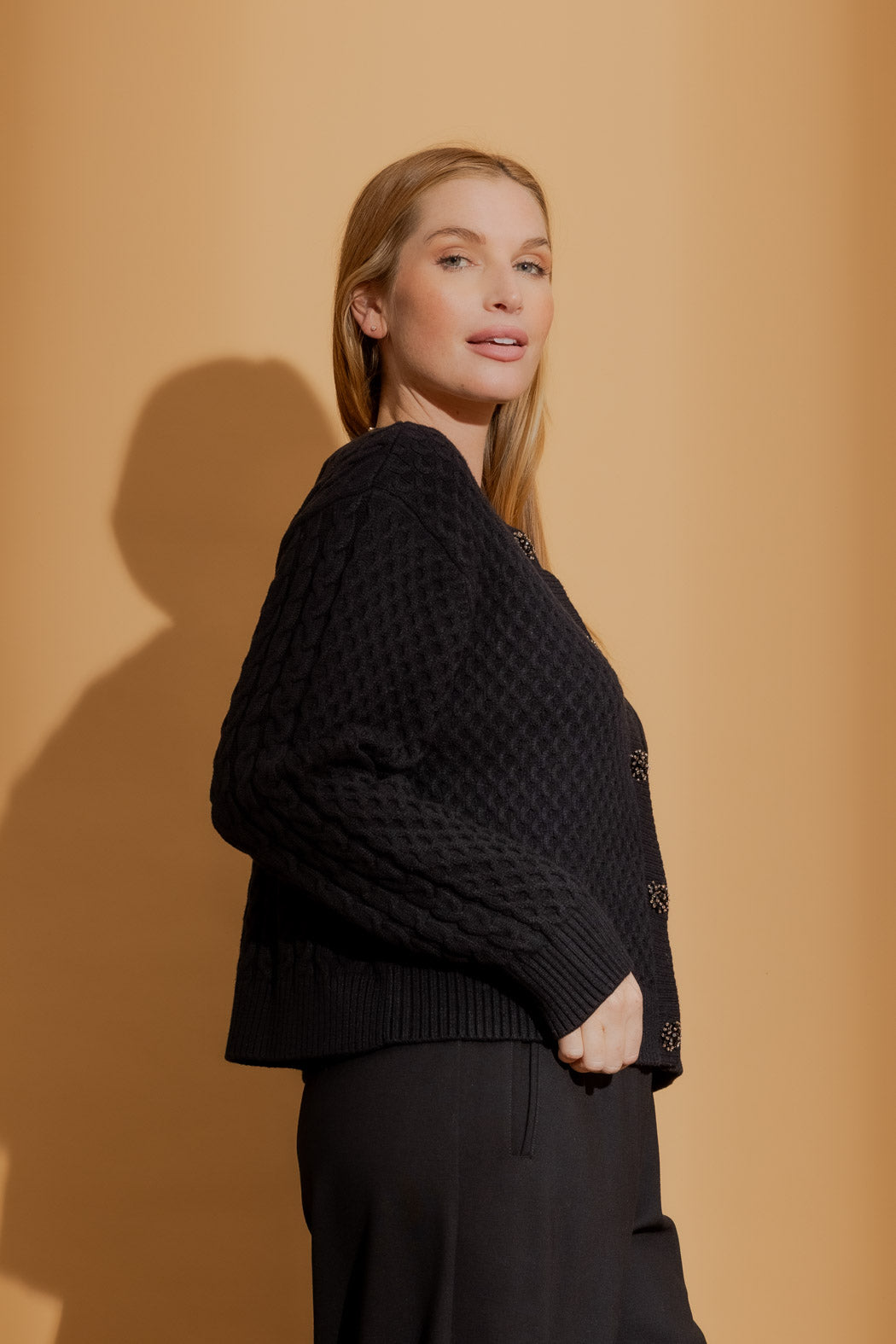 Black Crystal Bead Cardi Black S