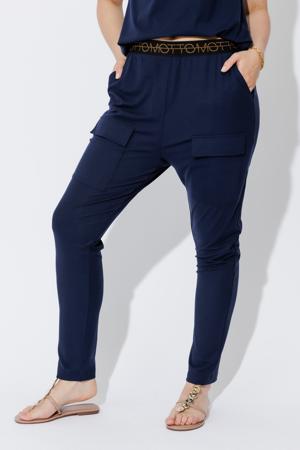 Navy Tencel Pull On Cargo Pant