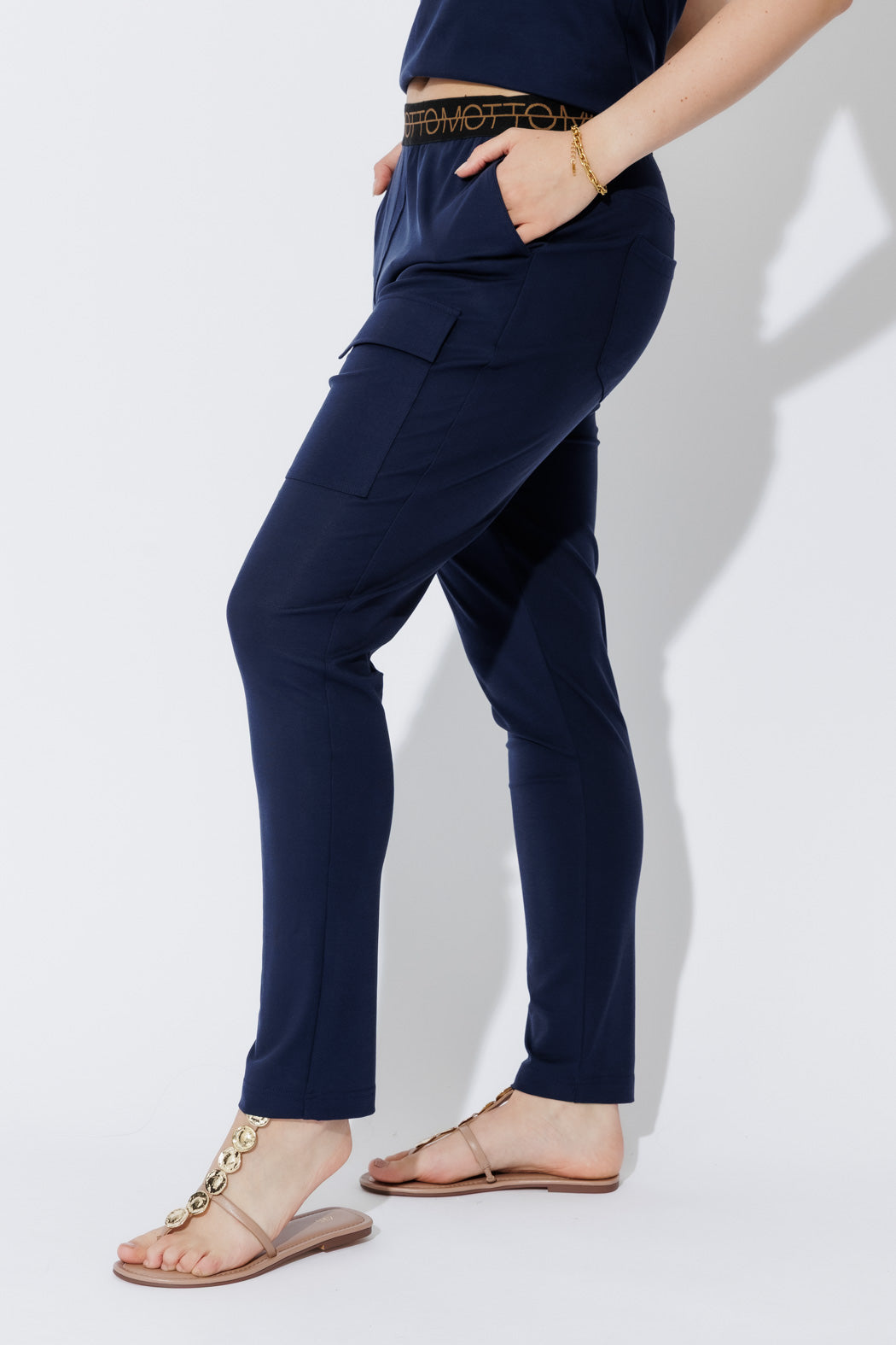 Navy Tencel Pull On Cargo Pant