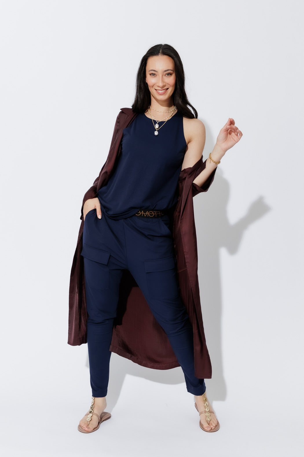 Navy Tencel Pull On Cargo Pant