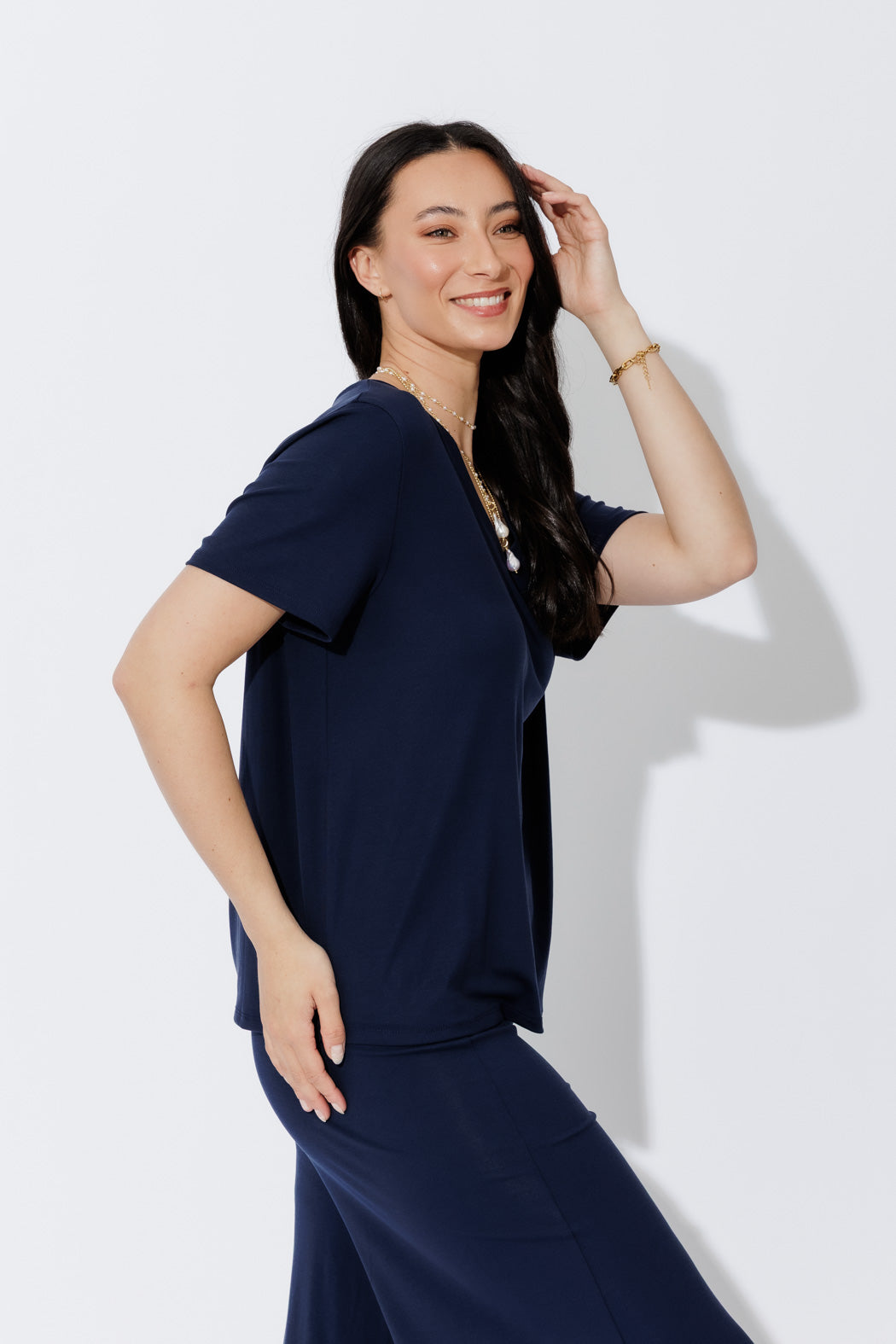 Navy Tencel V-Neck T-Shirt