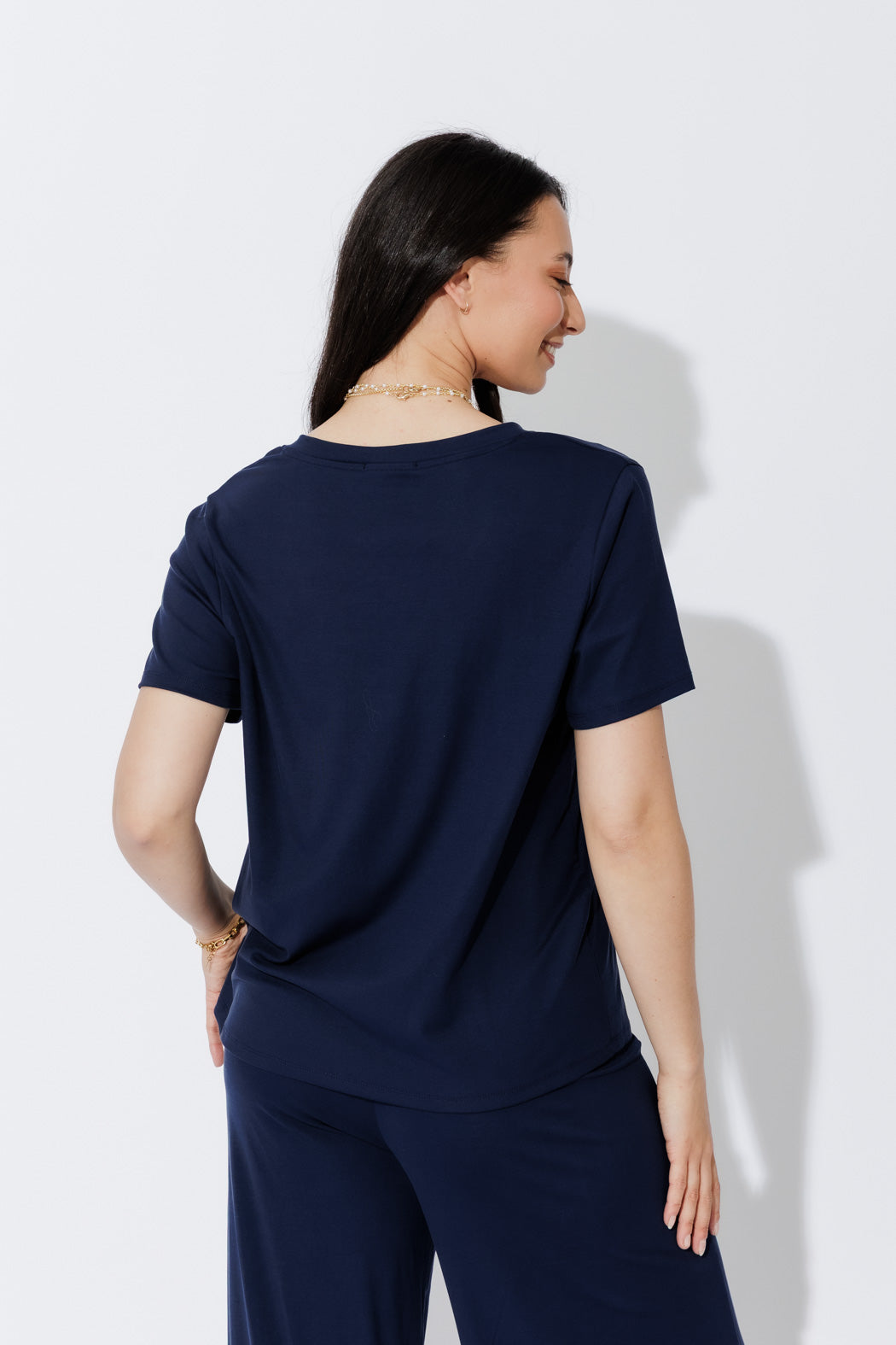 Navy Tencel V-Neck T-Shirt