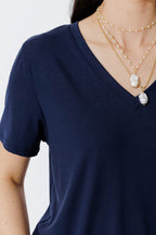 Navy Tencel V-Neck T-Shirt