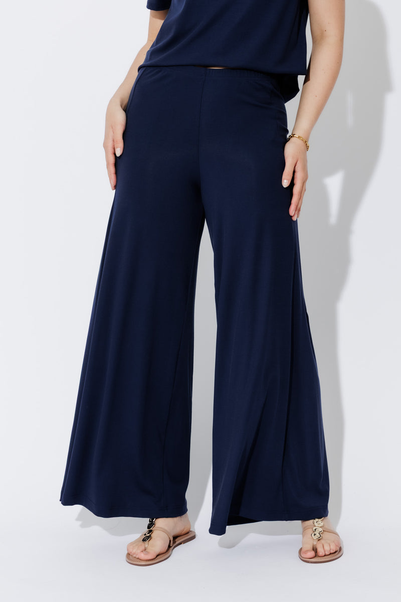 Navy Tencel Wide Leg Pant