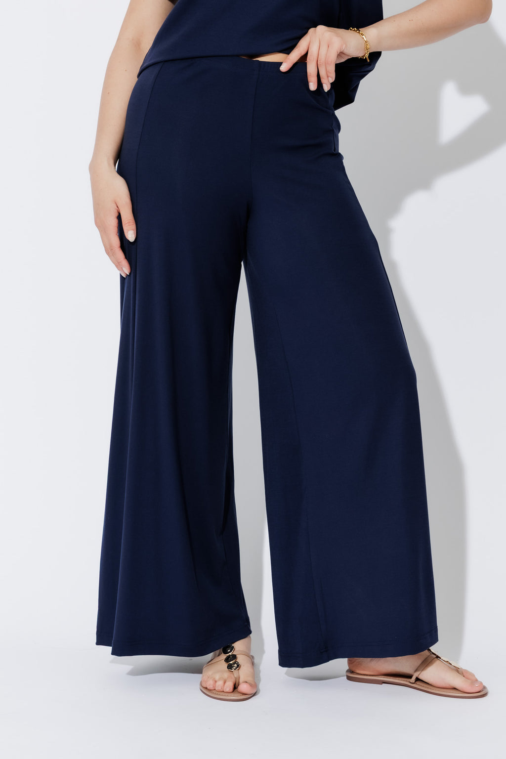 Navy Tencel Wide Leg Pant