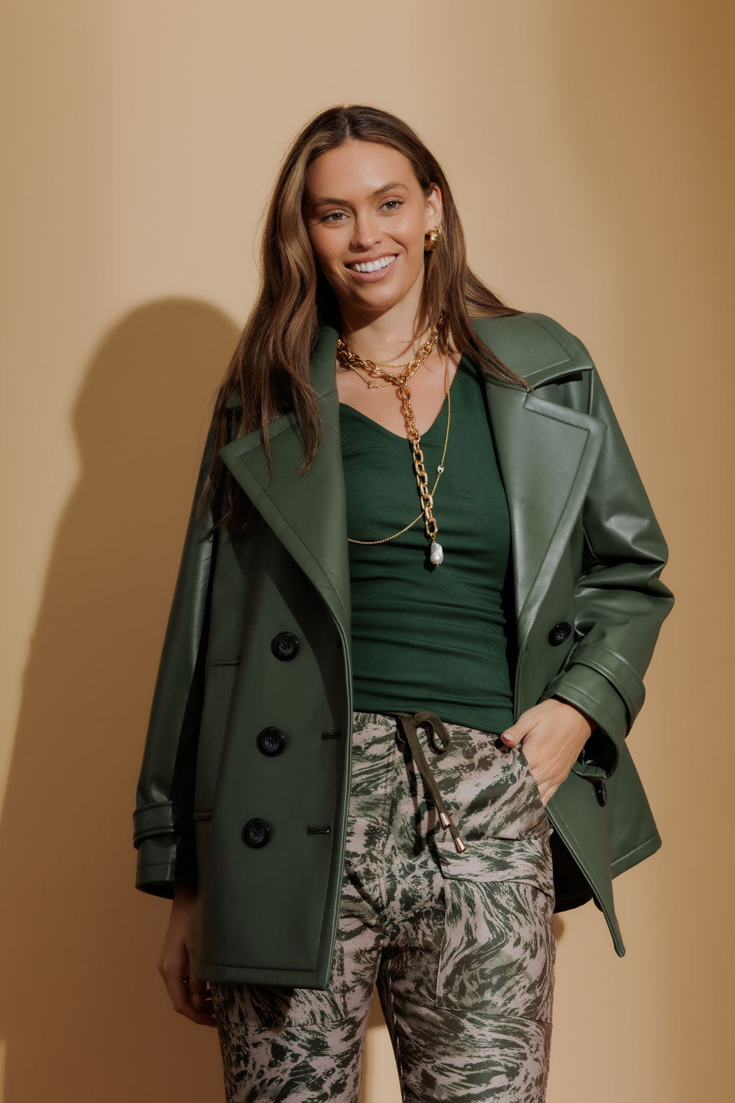 Olive Coated Midi Trench Coat