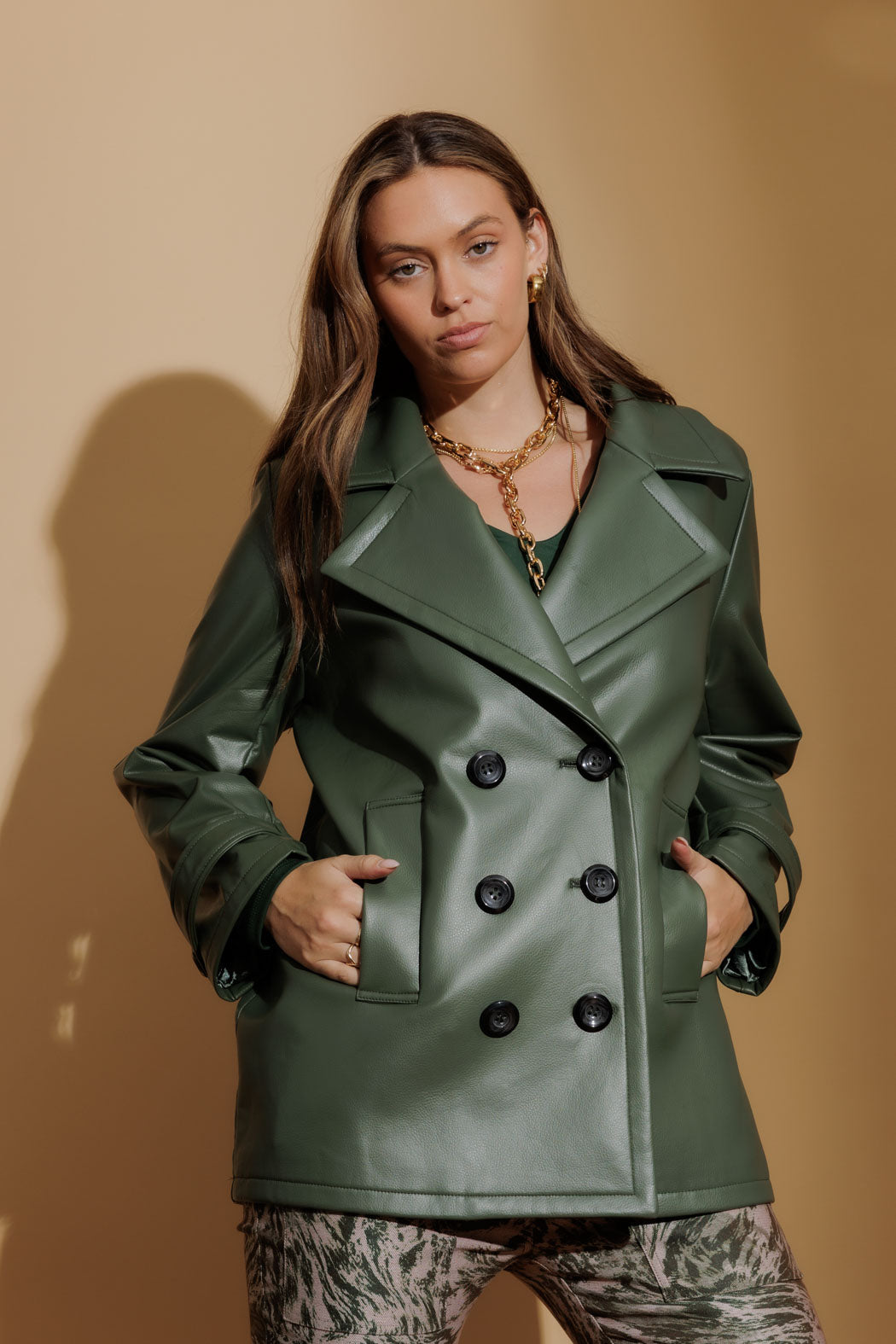 Olive Coated Midi Trench Coat