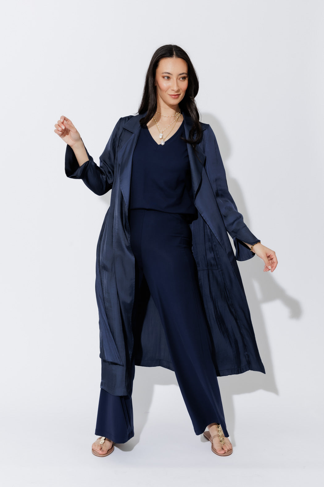 Navy Silky Trench Coat