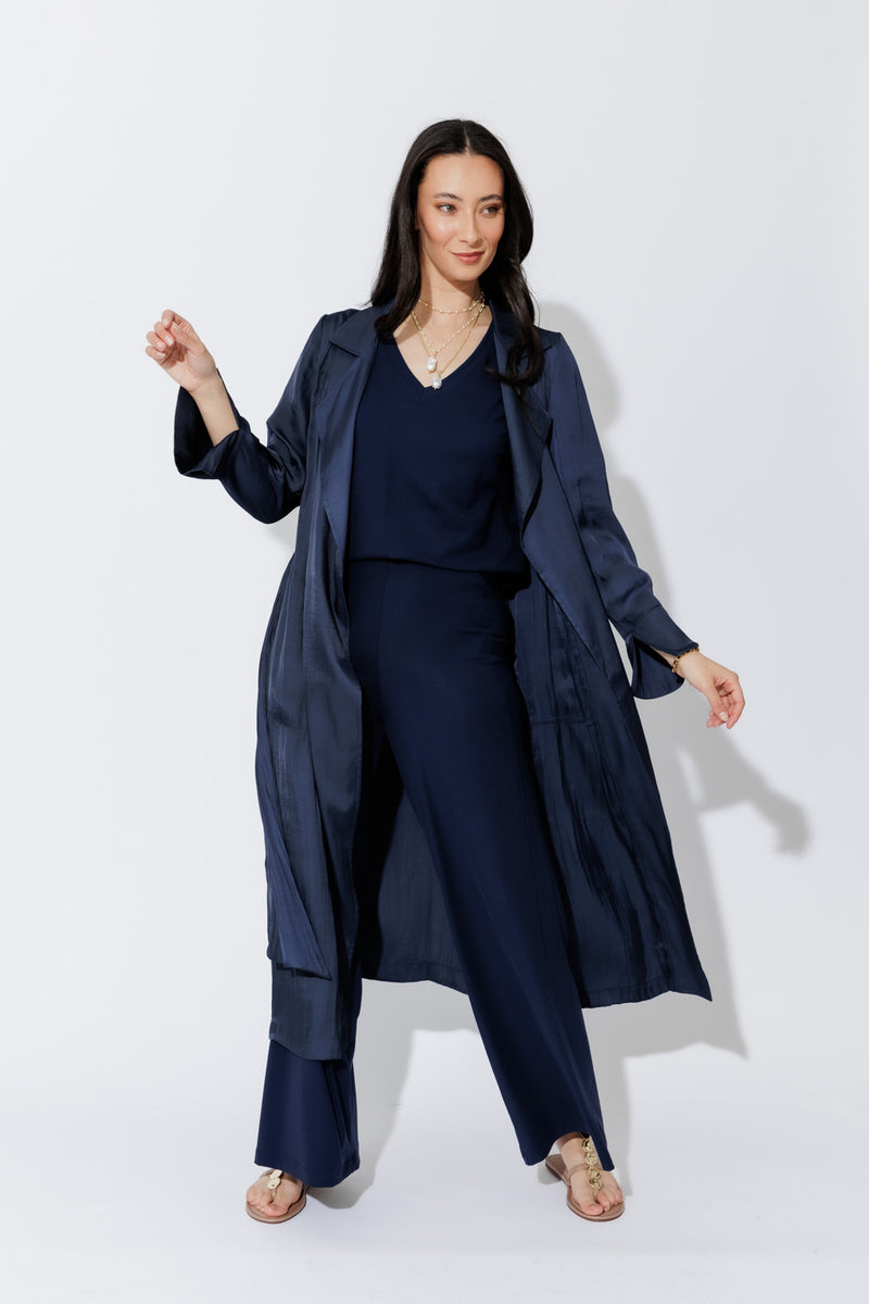 Navy Silky Trench Coat