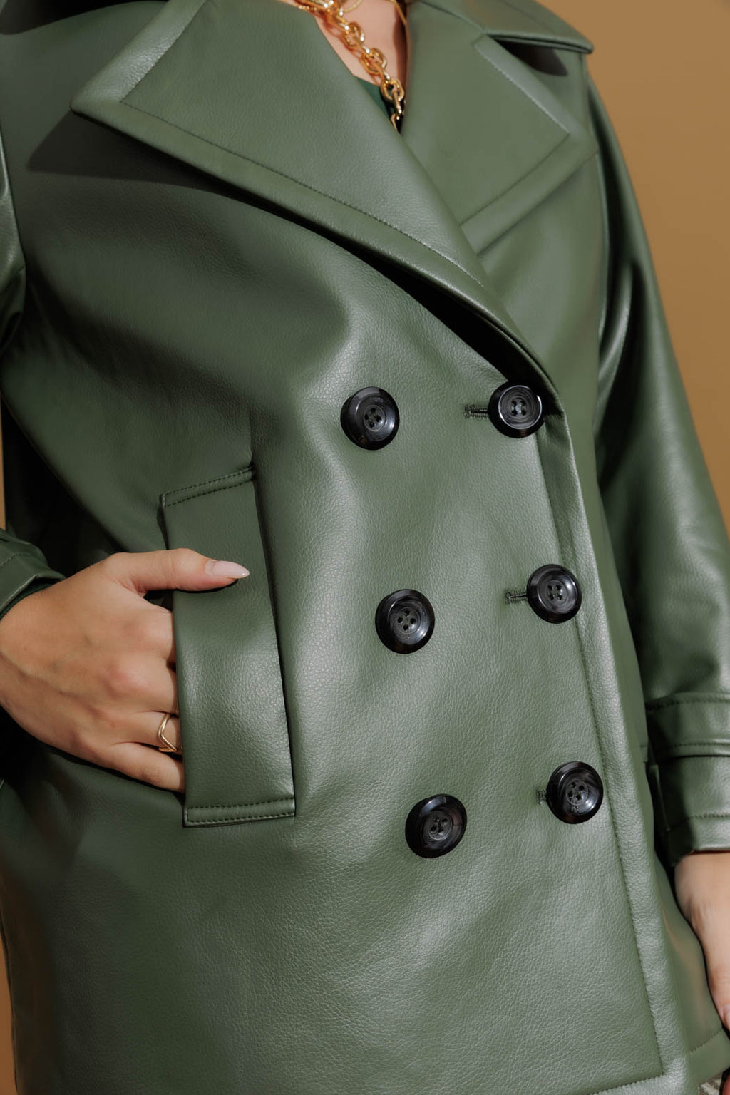 Olive Coated Midi Trench Coat