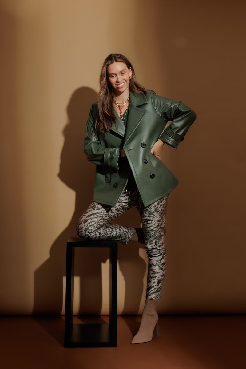 Olive Coated Midi Trench Coat