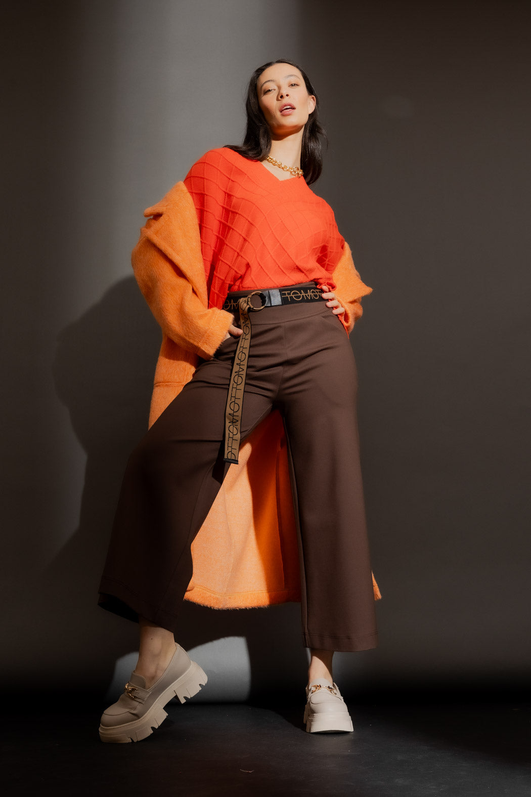 Orange Diamond V-Neck Jumper Orange S/M