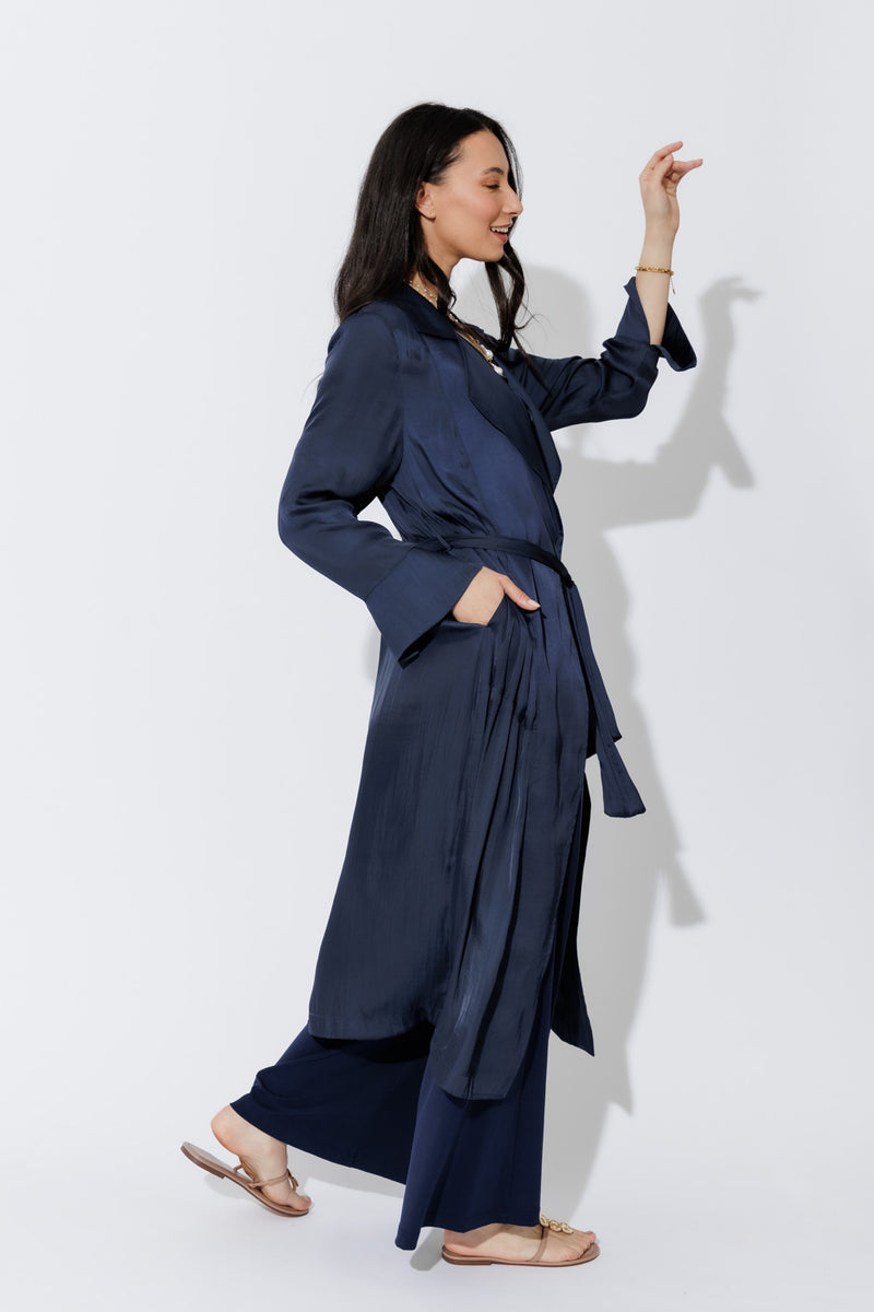 Navy Silky Trench Coat