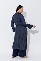 Navy Silky Trench Coat
