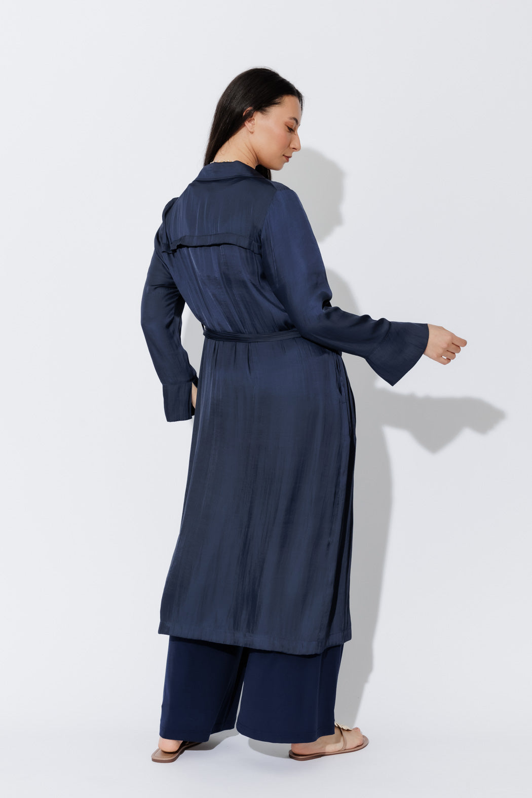 Navy Silky Trench Coat