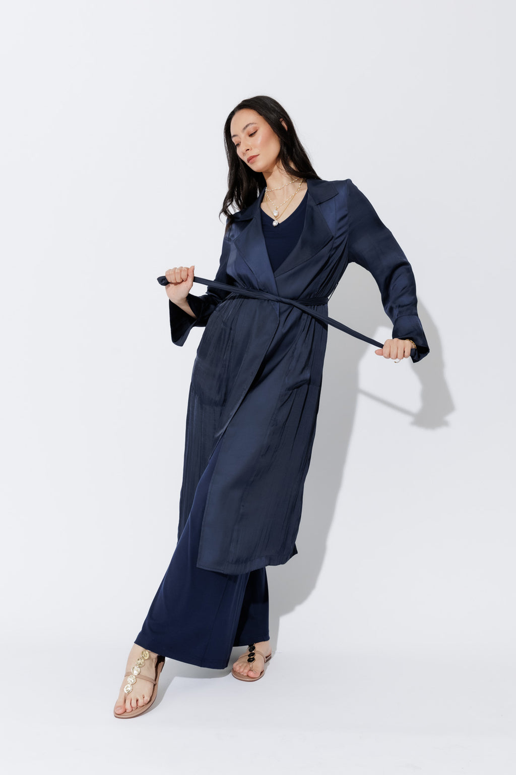 Navy Silky Trench Coat