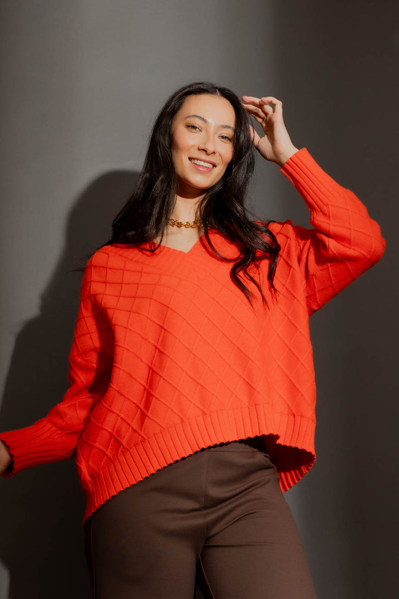 Orange Diamond V-Neck Jumper Orange S/M