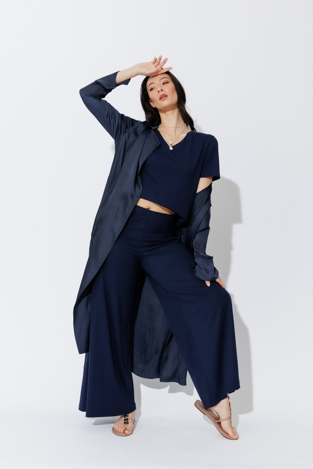 Navy Tencel V-Neck T-Shirt