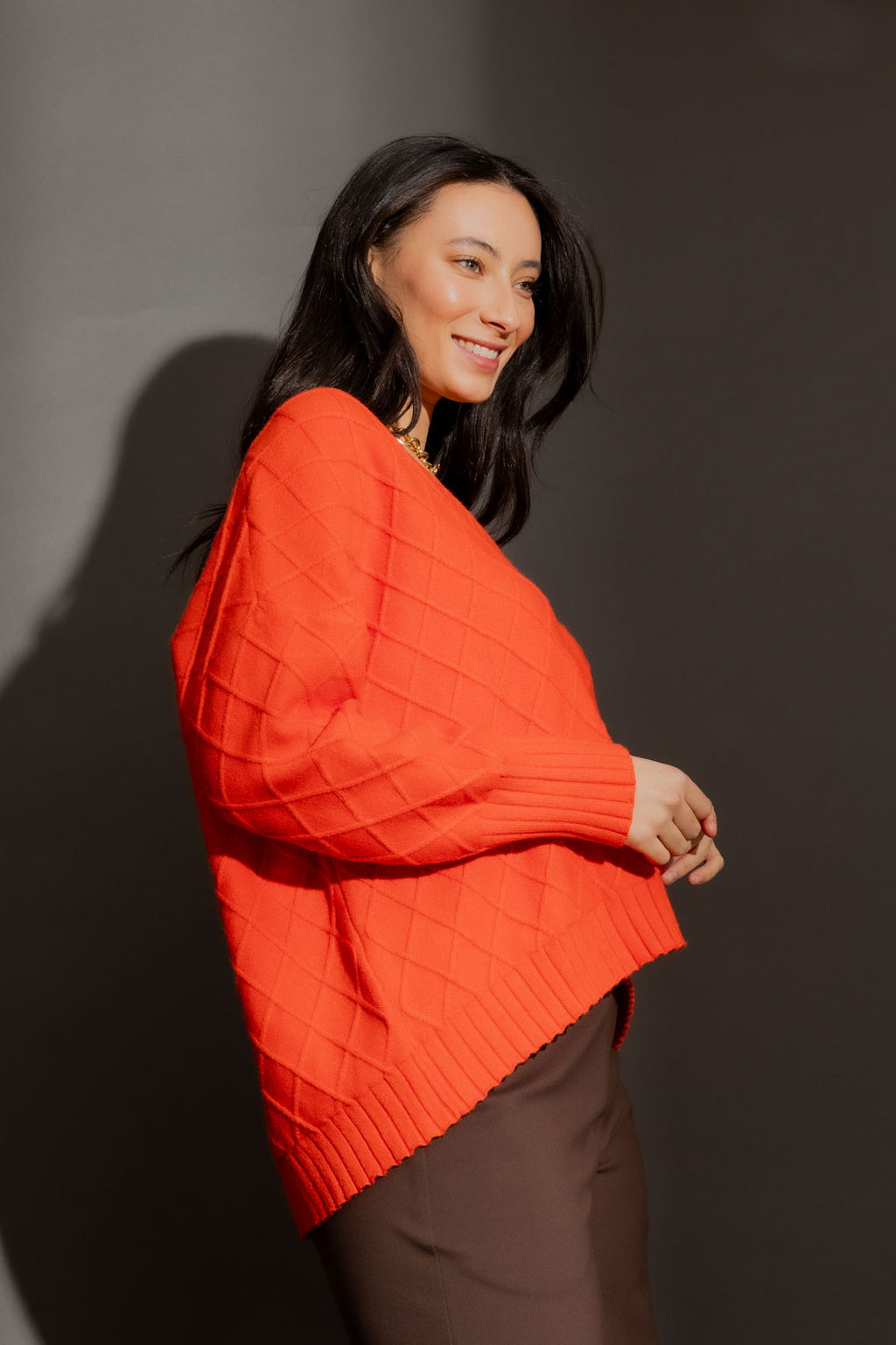 Orange Diamond V-Neck Jumper Orange S/M