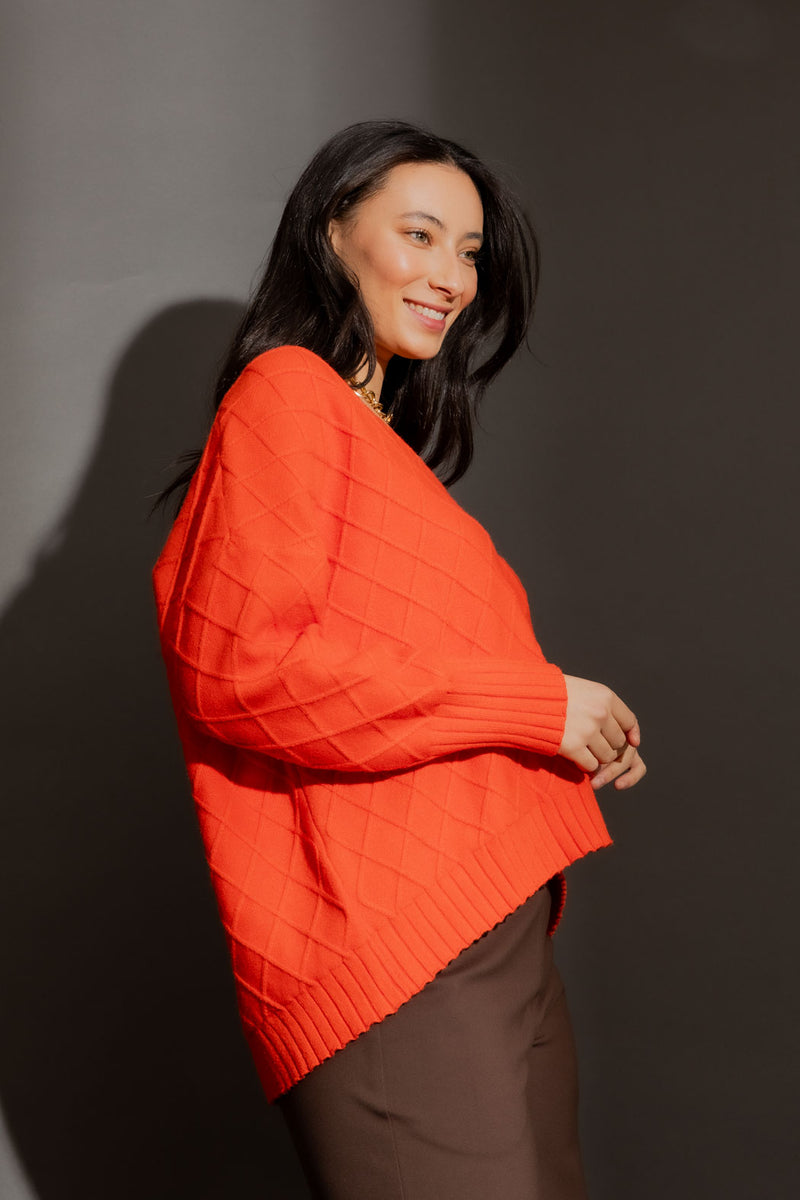 Orange Diamond V-Neck Jumper Orange S/M