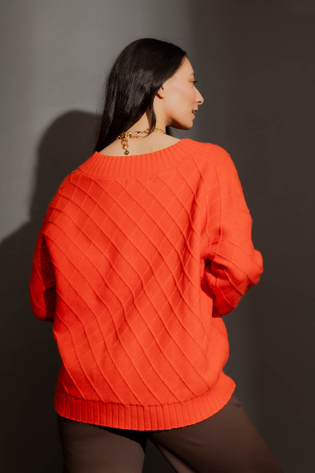 Orange Diamond V-Neck Jumper Orange S/M