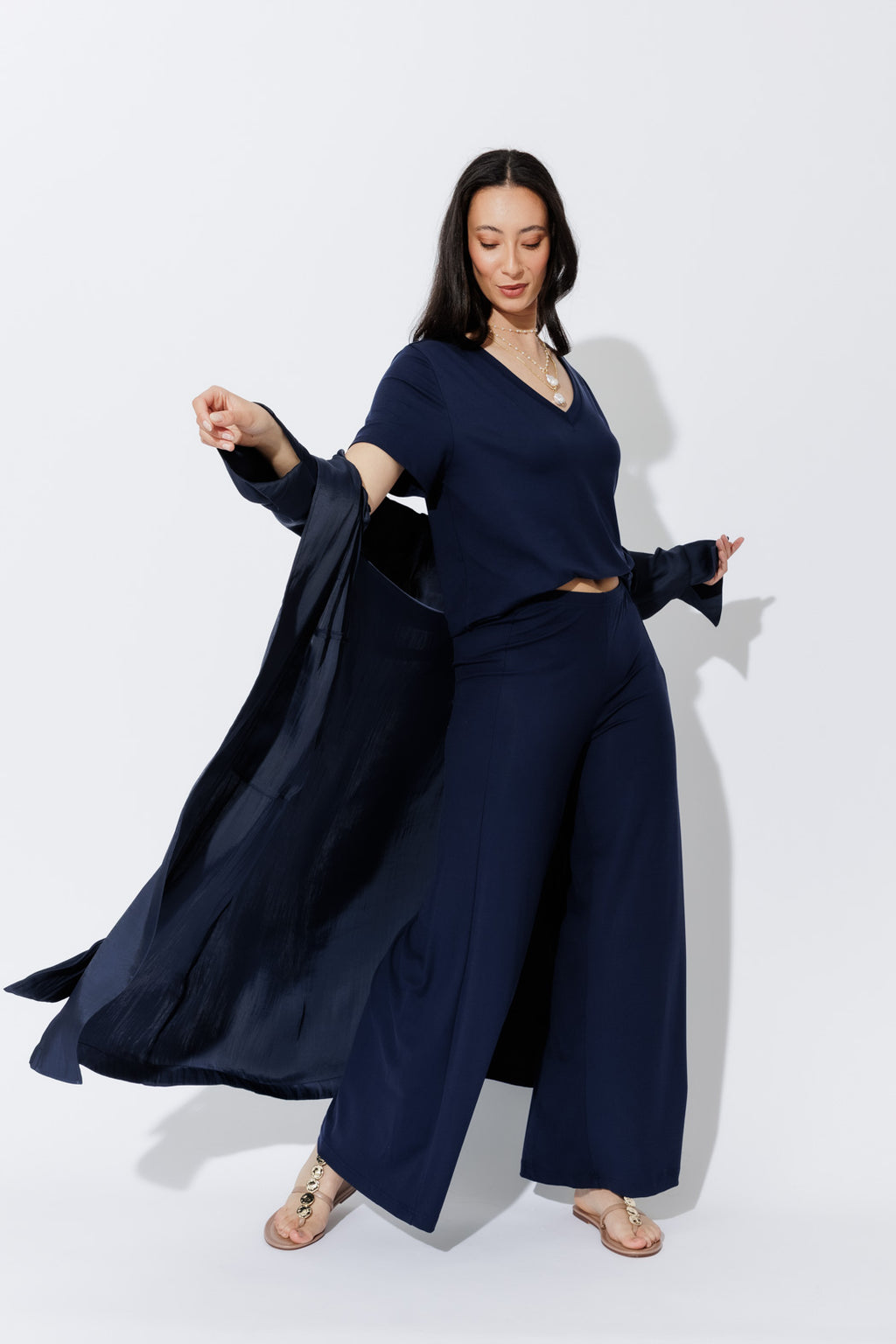 Navy Tencel V-Neck T-Shirt